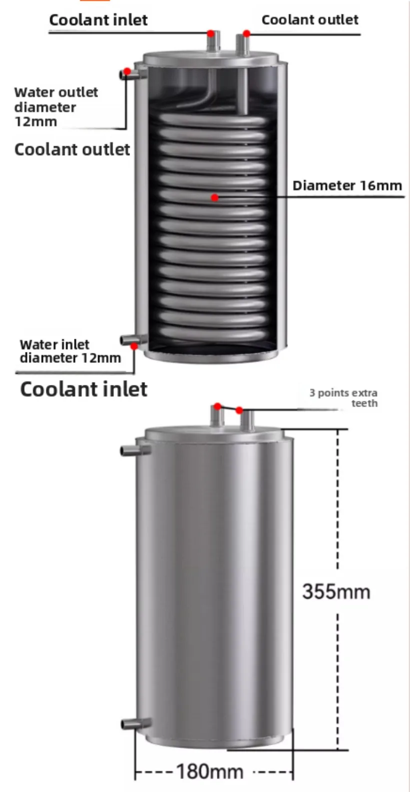 8L Coil Cooler 355*180*180mm Heat Exchanger Tube Array Cold And Hot Water Distilling Equipment 304 Stainless Steel