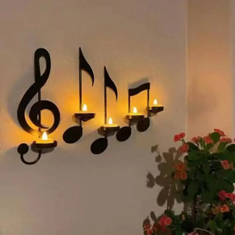 Candle Holder Wall Hanging Decor Samto Home Left Key Decorative Candlestick Ornament Phonogram Note Left Button Home Decoration