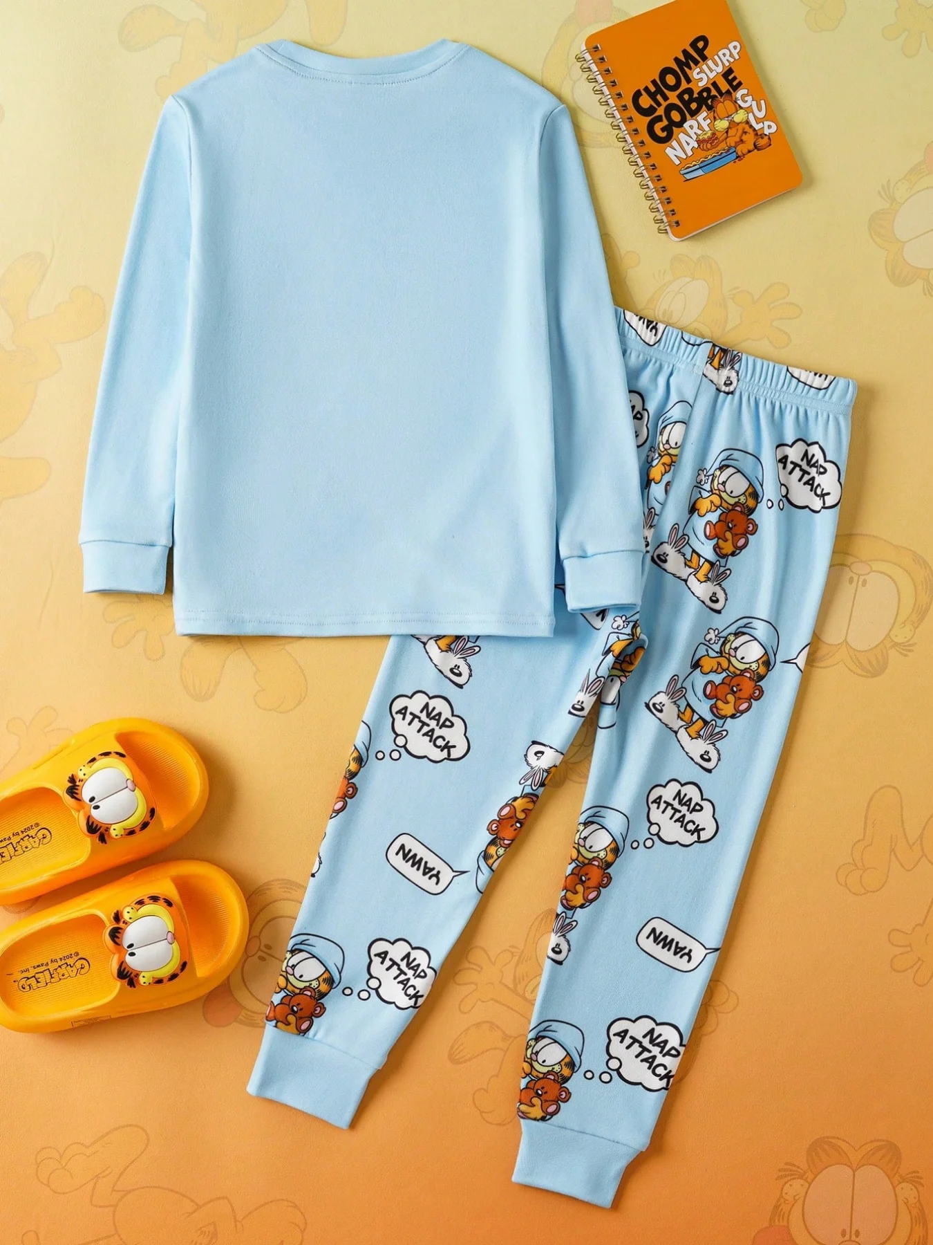GARFIELD 2pcs/Set Striped Long Sleeve Top And Cute Cat & Teddy Bear All-Over Print Pants Pajama Set