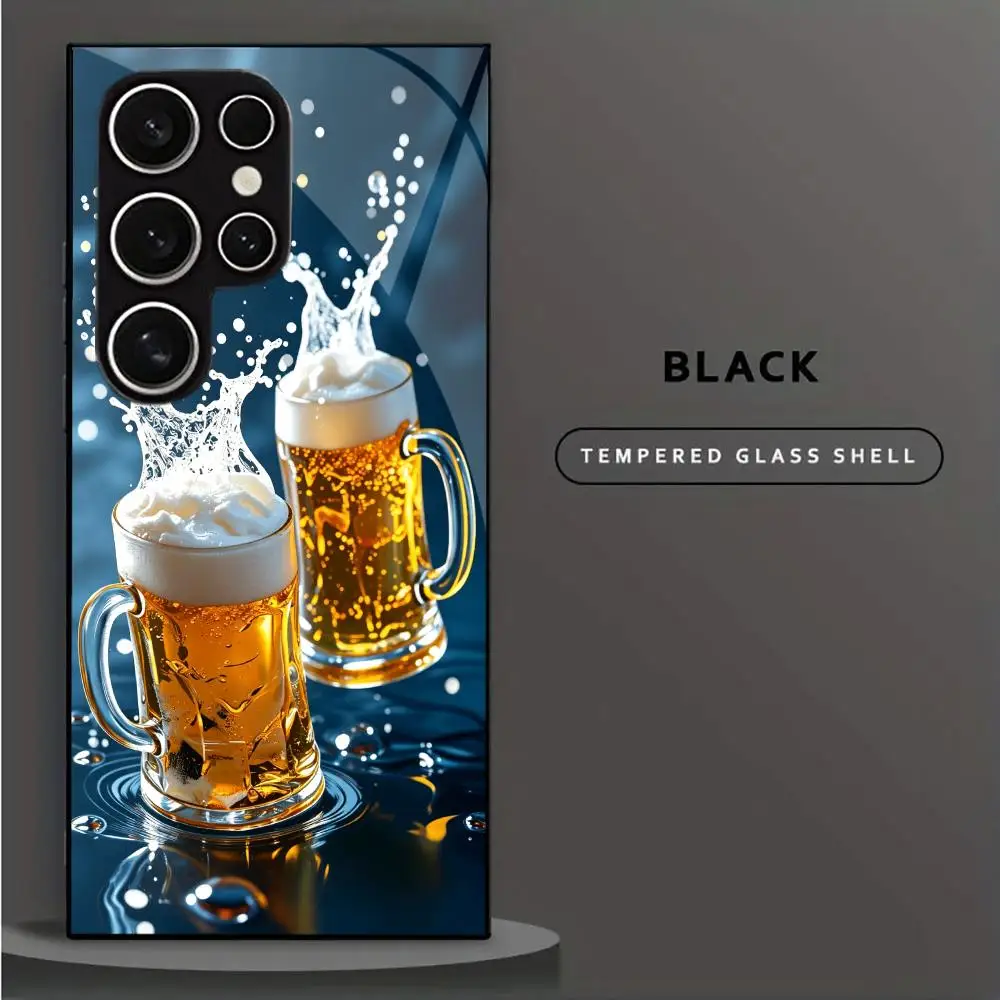 New Fun Beer Pattern glass phone Case for Samsung Galaxy S26 S25 S24 S23 S22 FE Ultra Cover Anti-drop lens protection
