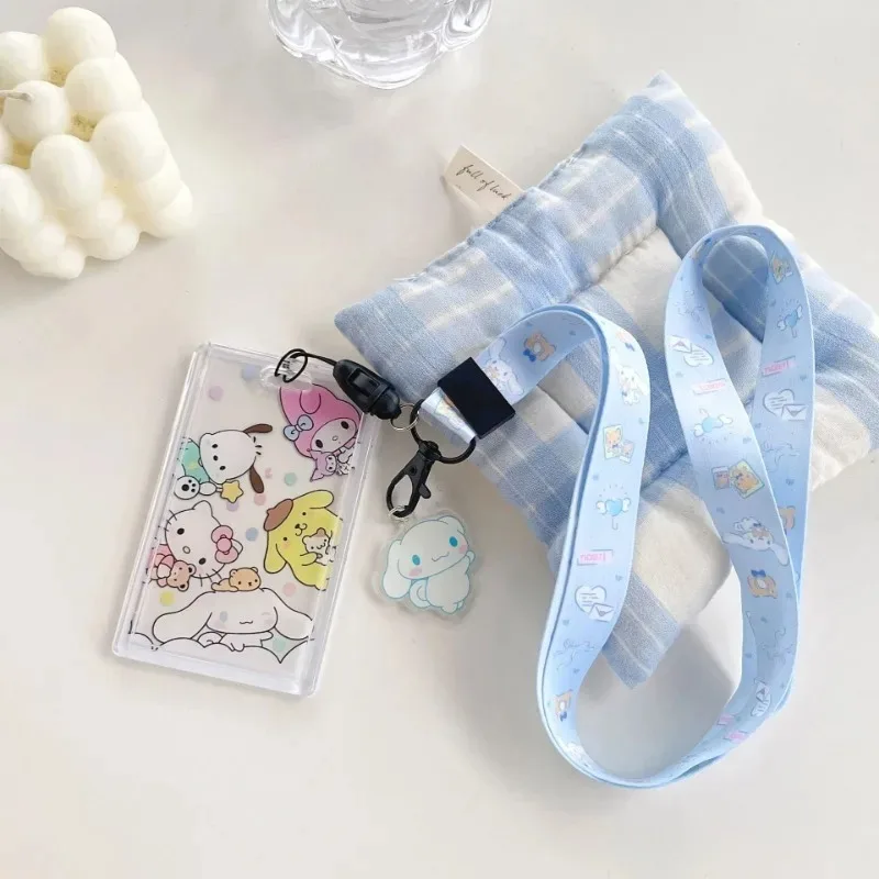 Cute Cartoon Anime Lanyard Transparent Card Sleeve ID Card Holder Bus Subway Access Work Permit Card Neck Strap Hang Rope Gifts