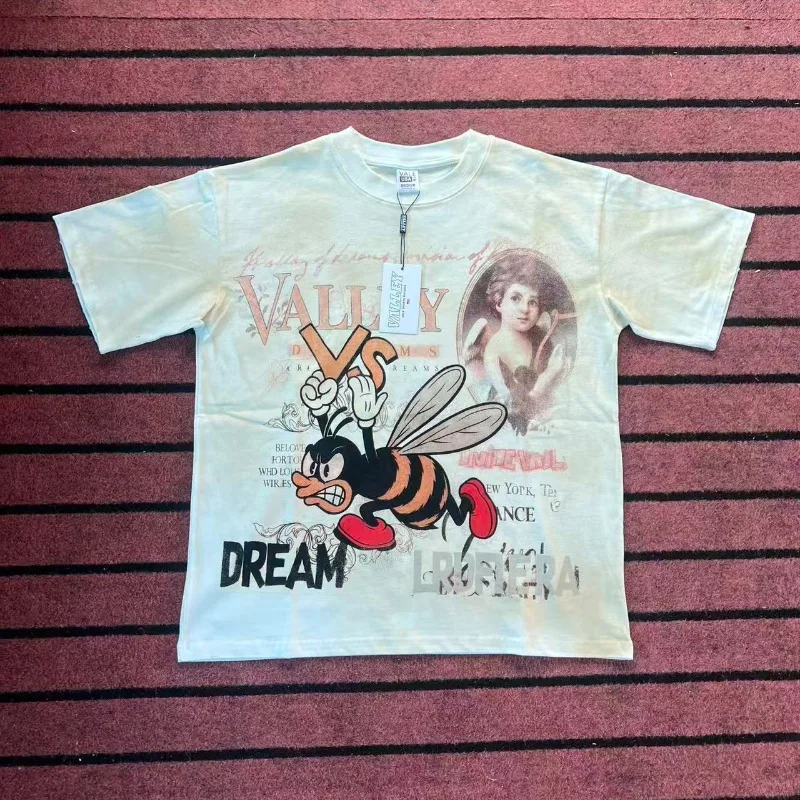 تيشيرتات VALLEY Bee Print للرجال والنساء 1:1 أفضل جودة من القطن الخالص باللون الأبيض