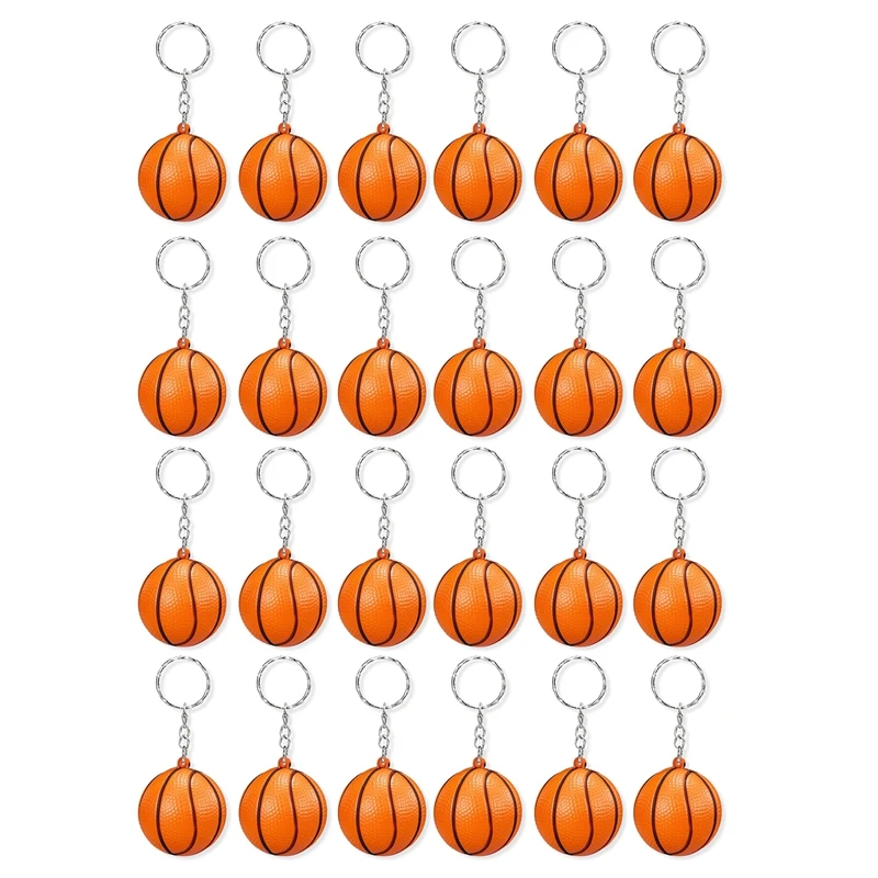 24 Pack Basketball Keychains,Mini Basketball Stress Ball Keychains,Sports Ball Keychains,School Carnival Reward for Kids