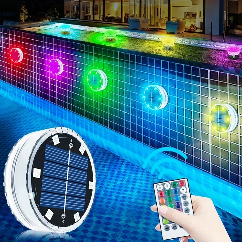 Solar Diving LED Light RGB Color Changing Underwater Solar Wall Light Fountain Aquarium Waterproof IP68 Floating Pool Light