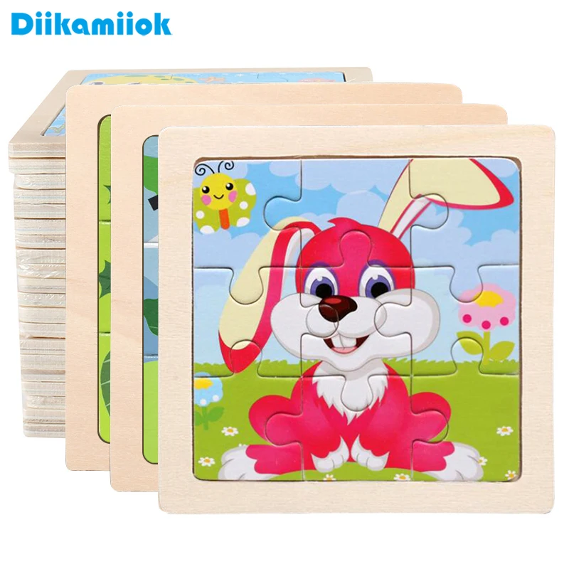 2024 New 11cm/4.33in Kids Wooden Jigsaw Puzzle Games Cartoon Animal Vehicle Pattern Children Montessori Educational Toys