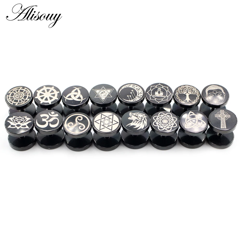 Alisouy 2pcs Moon Flower Cross Star Lion Stainless Steel Unisex Men Women Barbell Ear Stud Earring Tragus Helix Piercing Jewelry