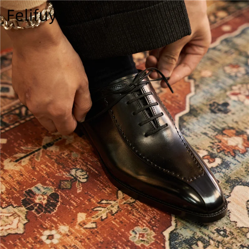 Luxury Brand Men Genuine Leather Shoes Lace Up Pointed Toe Weaving Decoration Oxford Mens Dress Shoes Wedding Office Shoes Men