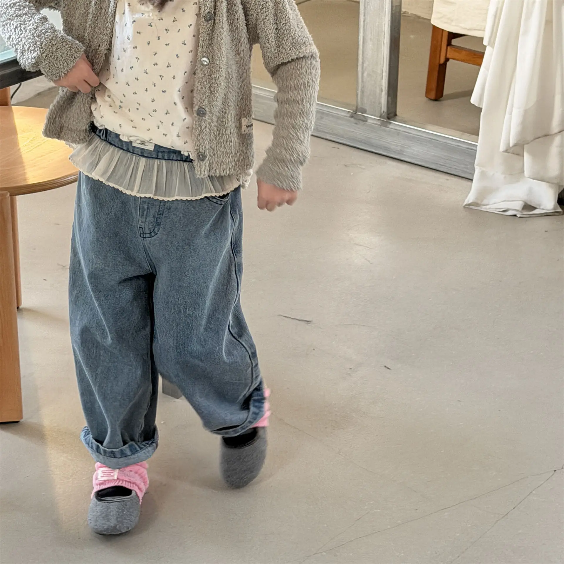 2026 Autumn New Children Denim Trousers Girls Lace Jeans Baby Clothes Fashion Casual Pants Kids Loose Harem Pants