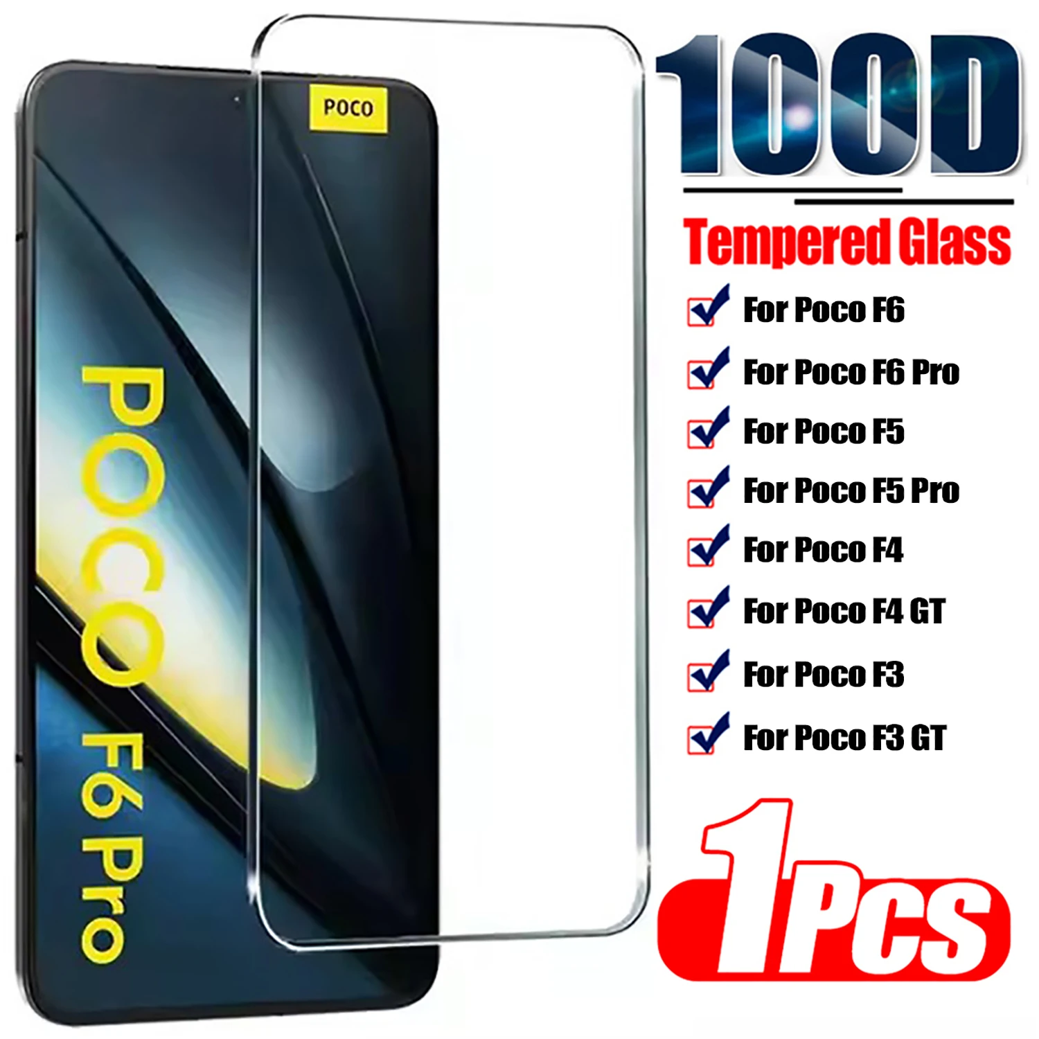 1Pcs HD Screen Protector For Xiaomi POCO F6 F5 Pro Tempered Glass Film For Xiaomi POCO F3 F4 GT Protective Glass