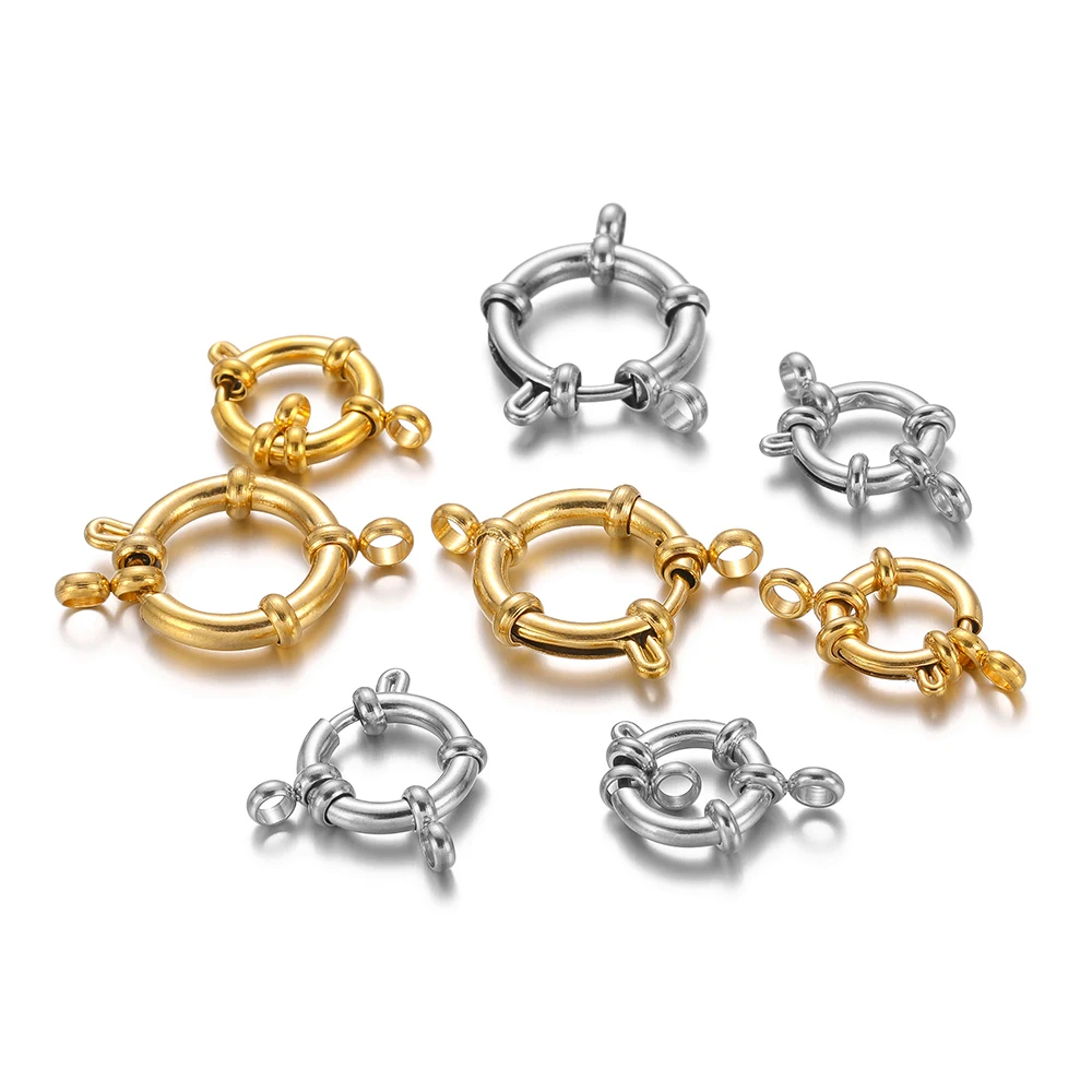 4 Stück/Lot Edelstahl runde Federverschlüsse Haken mit 8 Anschlüssen für DIY Schmuckherstellung Armband Halskette Zubehör Bulk – Detail 1