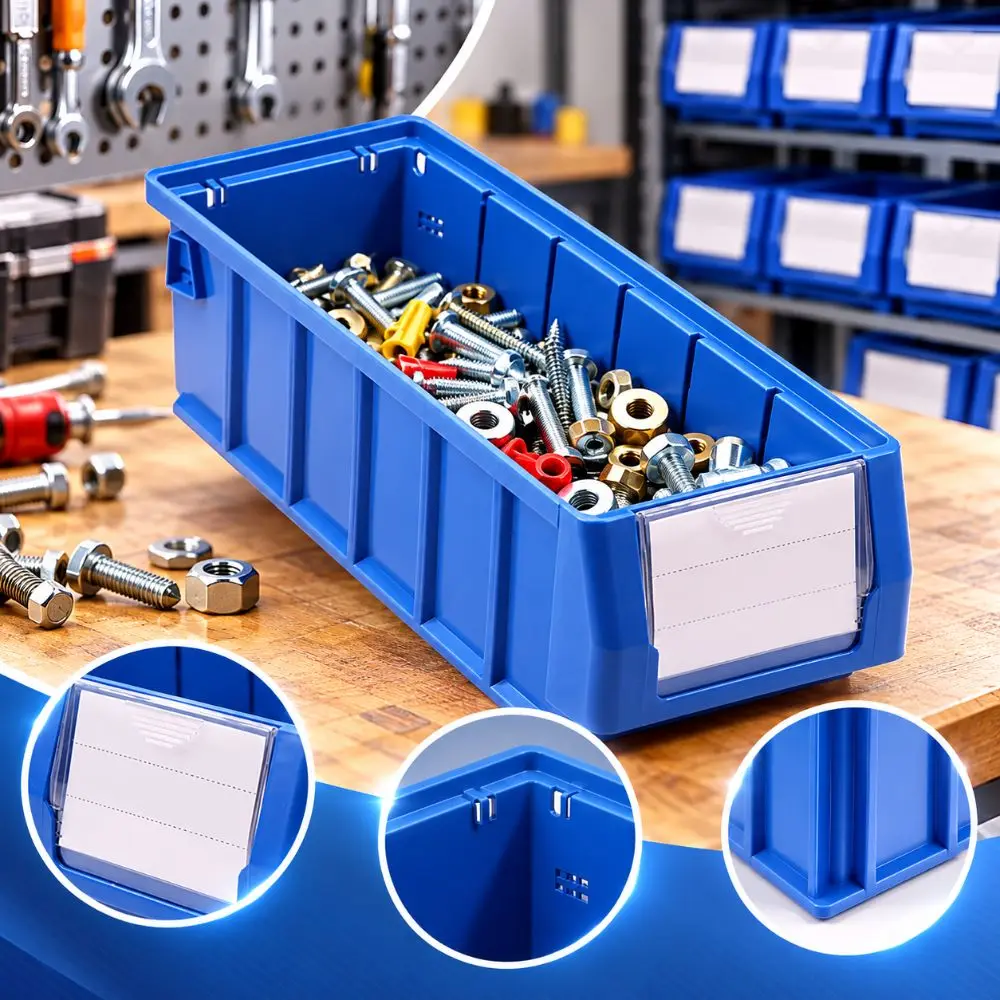 New Durable Plastic Car Parts Box Transparent Grid Space Saving Parts Storage Box Portable Hardware Organizer Garage Workshop