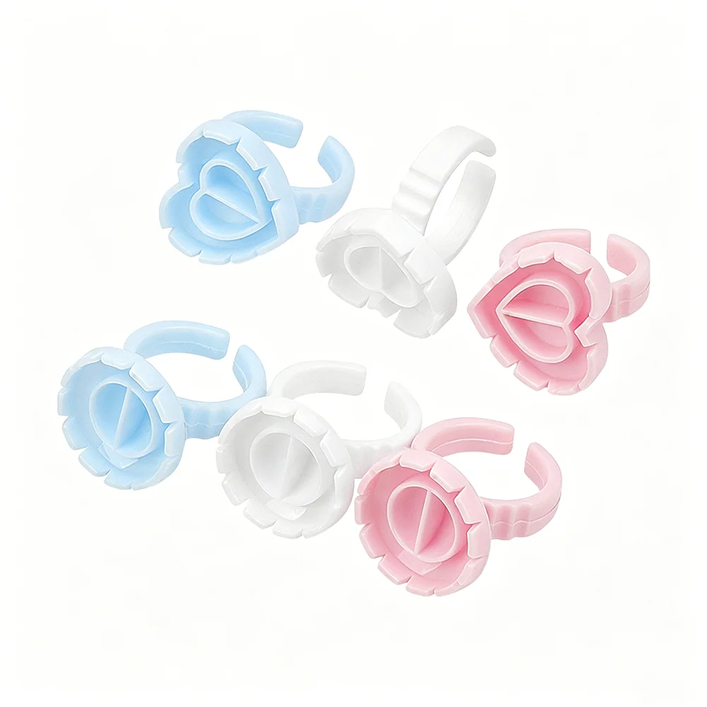 100/200PCS 2-in-1 Microblading & Lash Ring Cup – Round/Heart Glue & Pigment Holder