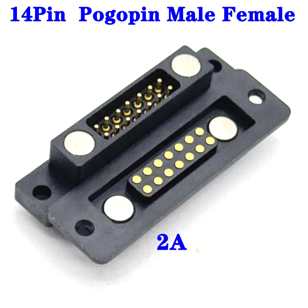1sets 2A 2Pin DC Magnetic Pogo Pin Connector 14Pin Pogopin Male Female Spring Loaded DC Power Socket Pitch 2.54mm