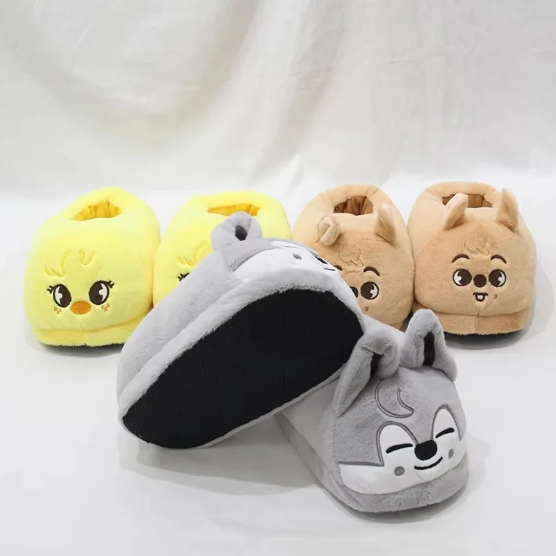 스쿠즈 한국 울프찬 봉카리 한쿠오카 키체인 인형 귀여운 봉제 슬리퍼 따뜻한 실내 겨울 신발 팬 선물