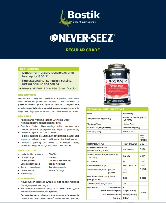 Bostik Never-Seez عادي الصف 1LB زيوت التشحيم لتجميعات الجوز والمسمار