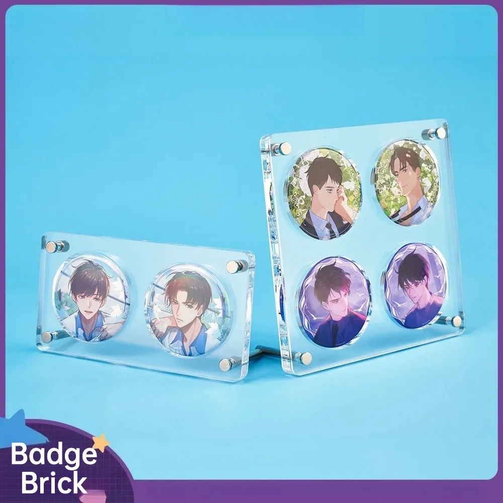 Acrylic Badge & Card Slab Display Stand, Anime Merchandise Storage Box, Pin Badge Holder Frame Case for Collectible Goods