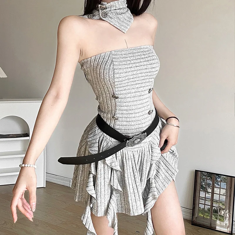 

European style autumn and winter new women's neck neck pure desire to wrap chest knitted backless slim sexy dress