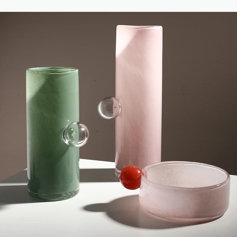 Glass Decorative Cute Colored Vase Desk Decoration Flowers Arrangement Gradient Color Floral Vases Room Aesthetic Decor