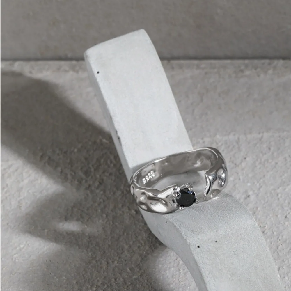 ANDYWEN 925 Sterling Silver Gold Black Zircon Open Adjustable Rings Women Fine Jewelry Irregular Resizable Geometric Ring