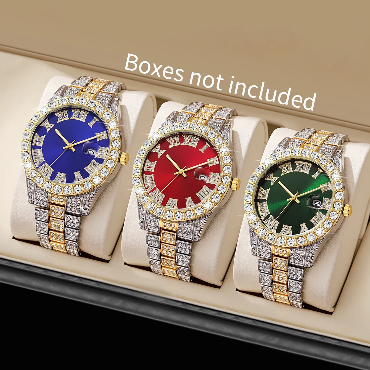 

3 шт./компл. мужские подарочные часы, деловые изысканные римские весы, циферблат с календарем, классические простые трендовые кварцевые часы, комбинированный набор без коробки