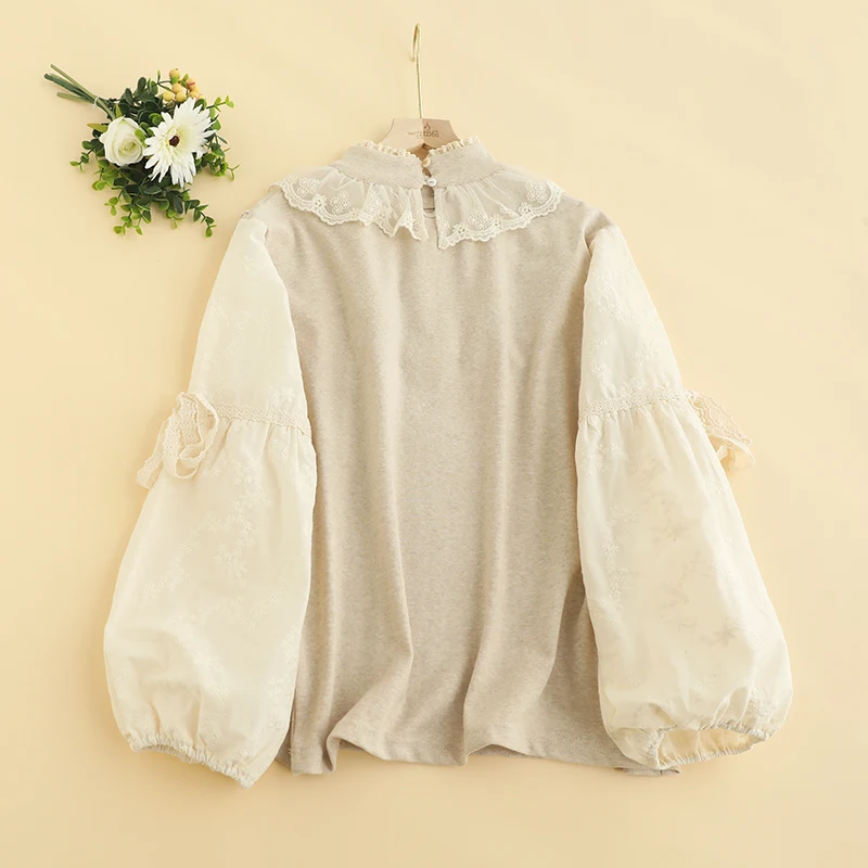 Autumn New Sweet Embroidered Top For Woman Long Sleeve Casual Tops 824-855