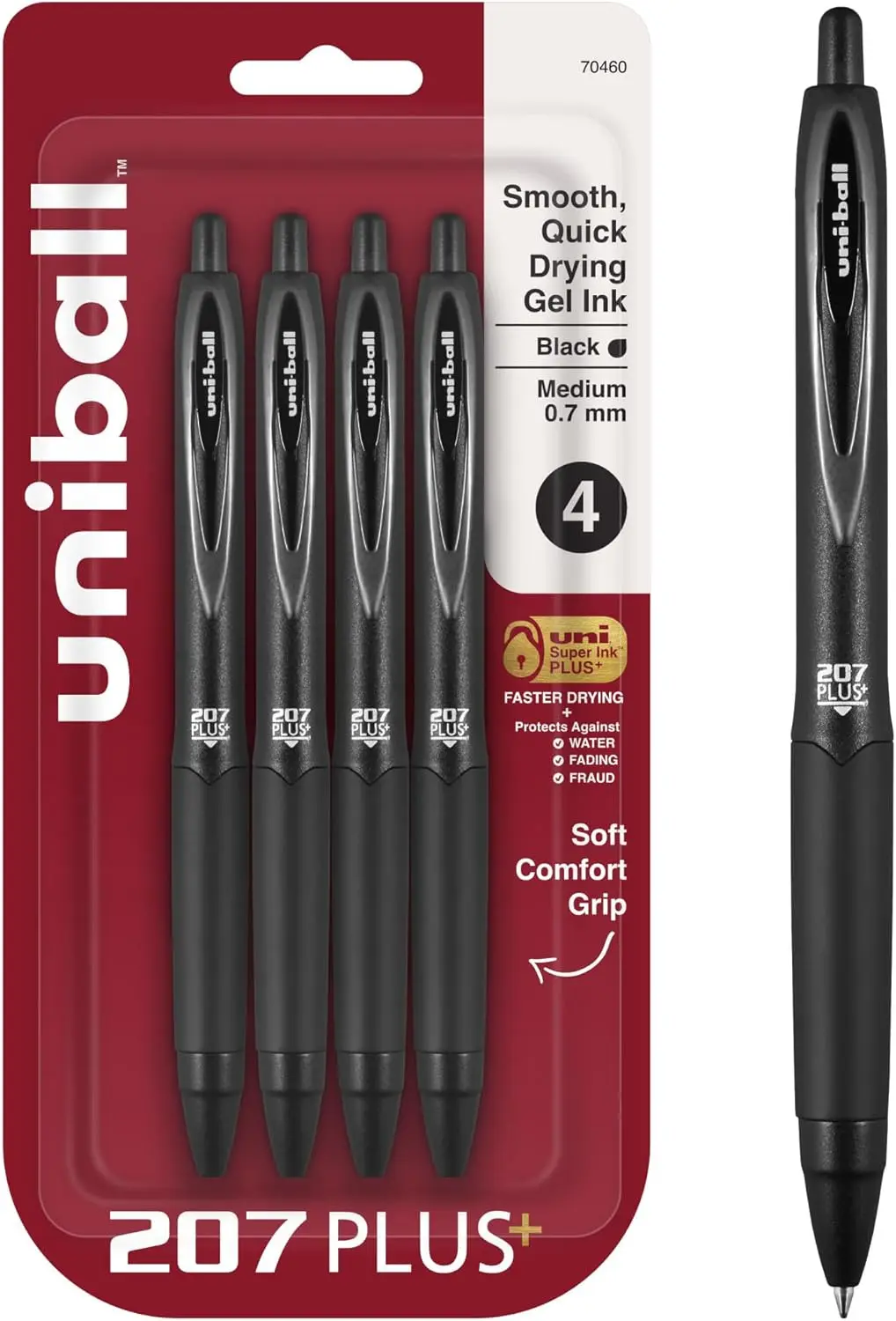 

Retractable Gel Pens, Medium Point (0.7mm), Black, 4 Pack