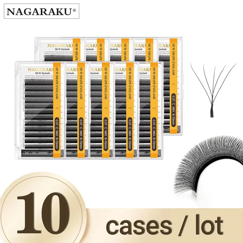 NAGARAKU 10 Cases W Shape 3D 4D 5D 6D 7D 8D Premade Fans Eyelash Extensions Natural Soft Light Full Dense Lashes