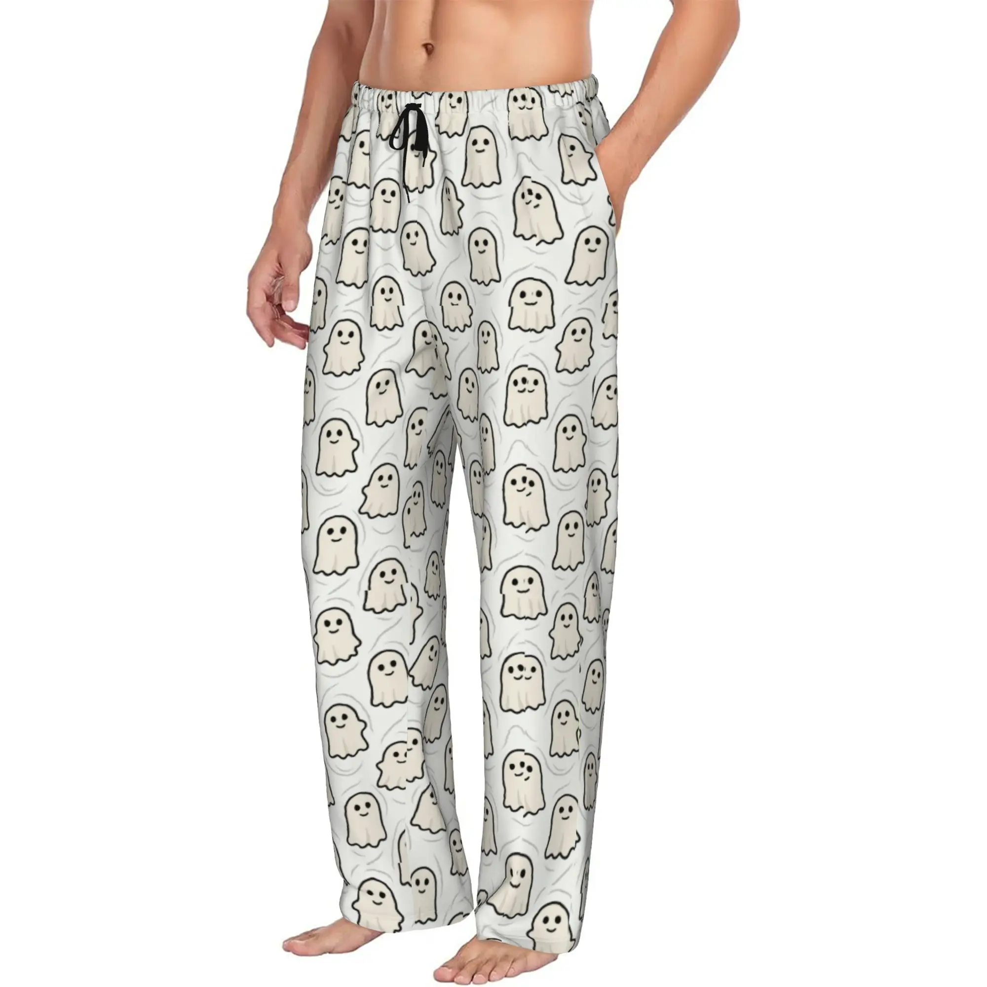 Custom Halloween Ghost Pajama Pants Men Horror Sleepwear Lounge Sleep Bottoms Stretch with Pockets