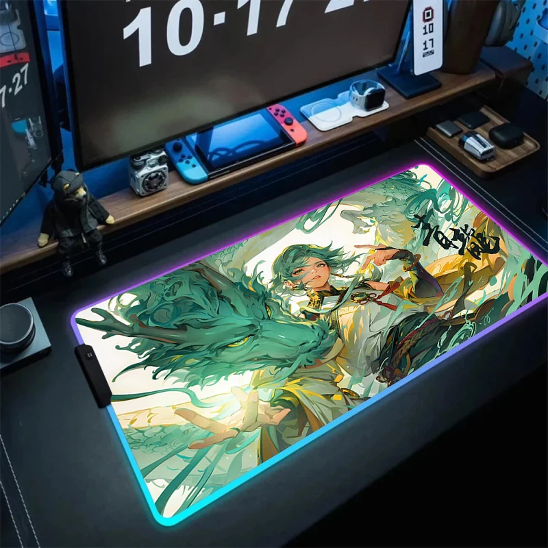 Gaming LED Light Mouse Pad RGB Japanese Dragon PC Gamer Accessories Rubber Cool Mousepad Computer Large Luminescence Desk Mat XL