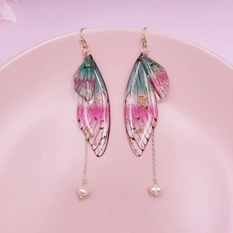 Minar Rainbow Gradient Resin Butterfly Dangle Earrings