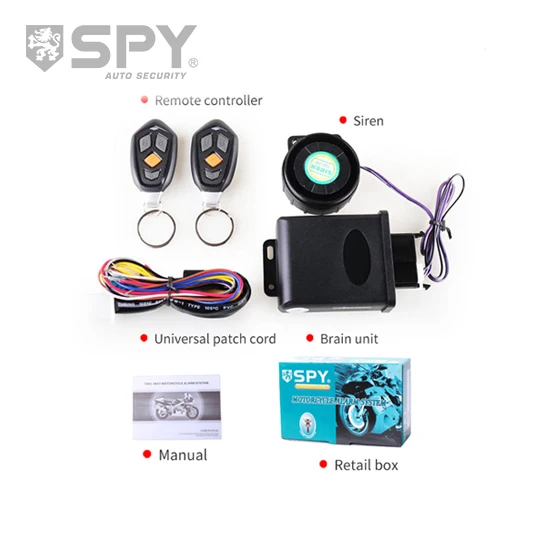 

Мотоциклетная сигнализация SPY с электрическим шоком, вибрацией, бесключевым доступом, односторонней связью, динамиком и защитой от угона, 120 дБ