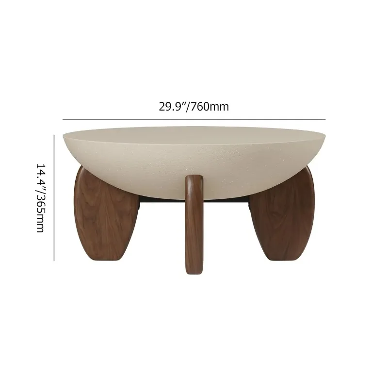 Round Concrete Coffee Table with Premium Walnut Ash Wood Legs, Modern Minimalist Cement Finish Center Table for, Customized