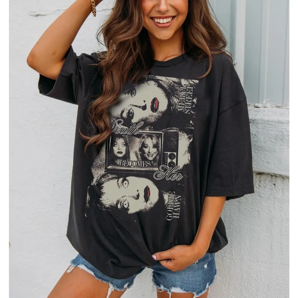

Футболка с готической тематикой фильма «Death Comes», свободная черная | Футболка из ретро-фильма | Хлопковая уличная одежда унисекс Верхняя женская одежда