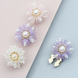 Handmade Pearl Floral Buttons Blouses Button Covers Clip-On for Women Stylish Buttons Embellishments Brooch Clothing Decoration