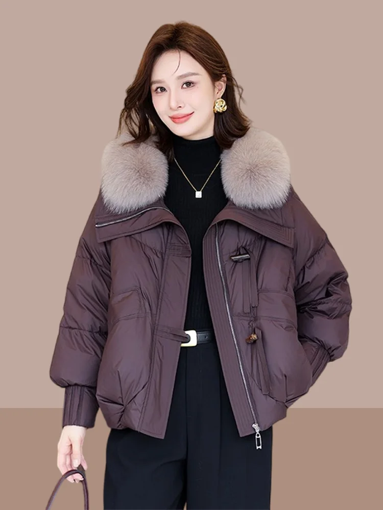 

Winter Coat Mom Cotton Puffer Jacket Large Fur Collar Warmth Resistant Middle Aged And Elderly Women's Fashion Outerwear