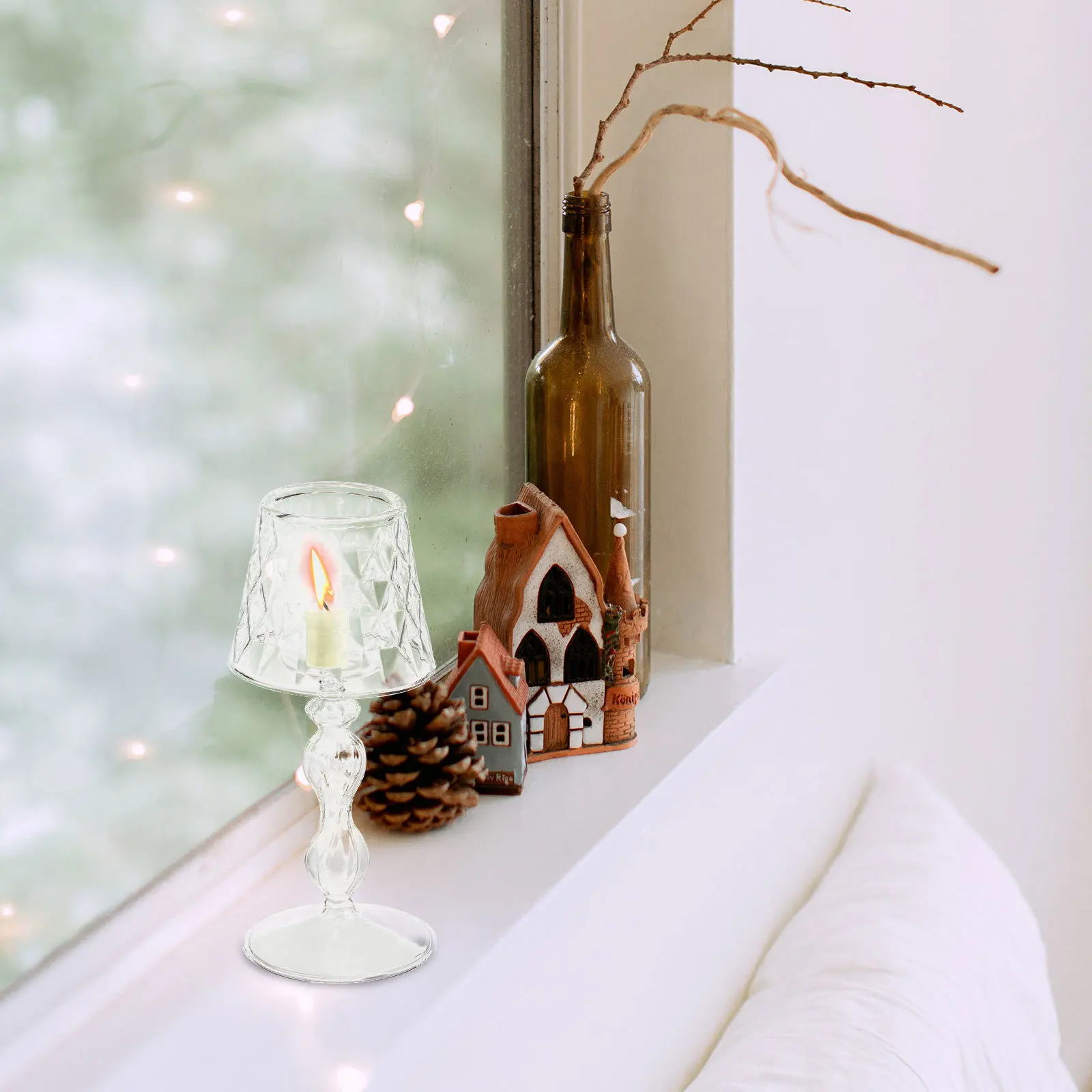

Glass Holder Creative Stand Household Candleholder for Indoor Decor Use Bedroom Living Room Office