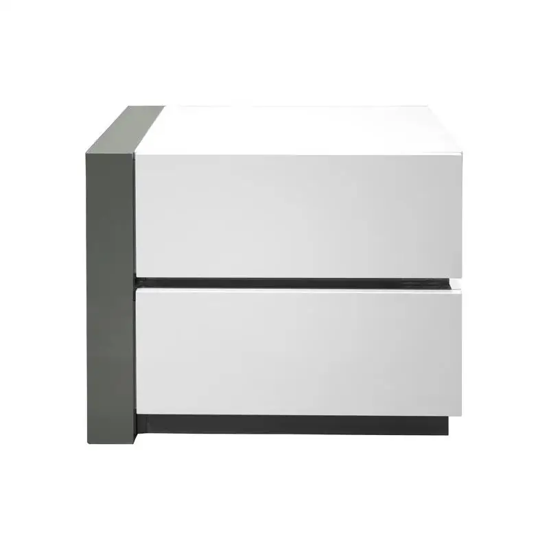 منضدة حديثة مع درجين لغرفة النوم وغرفة المعيشة، وطاولة بجانب السرير خشبية، ولمسة نهائية فضية بيضاء #2