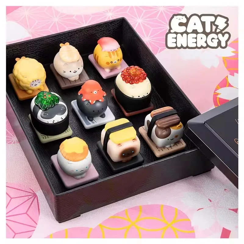 Cat Energy Japanese Salmon Sushi Blind Box Toys Mystery Box Caja Ciega Cute Cat Kawaii Model Table Gift Surprise Doll