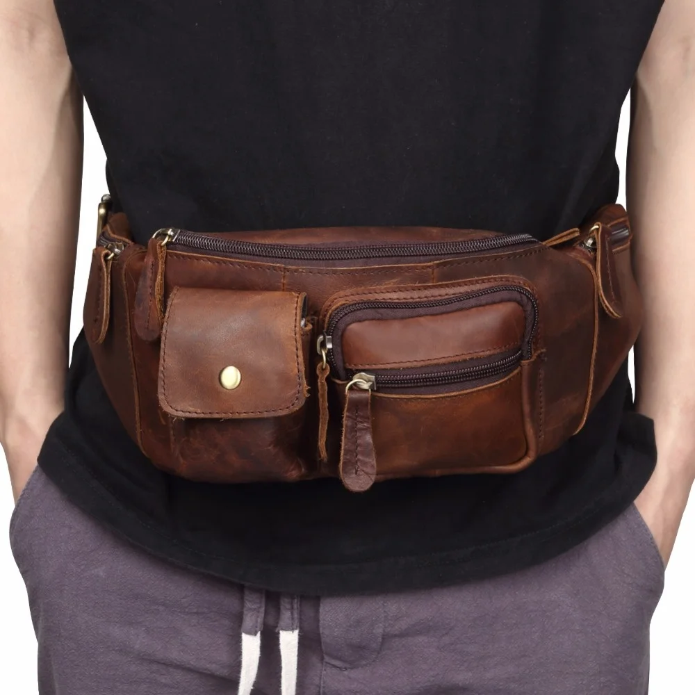 Genuine Leather Waist Packs Fanny Pack Belt Bag Vintage Phone Pouch Bags Travel Waist Pack Male Small Waist Bag Leather