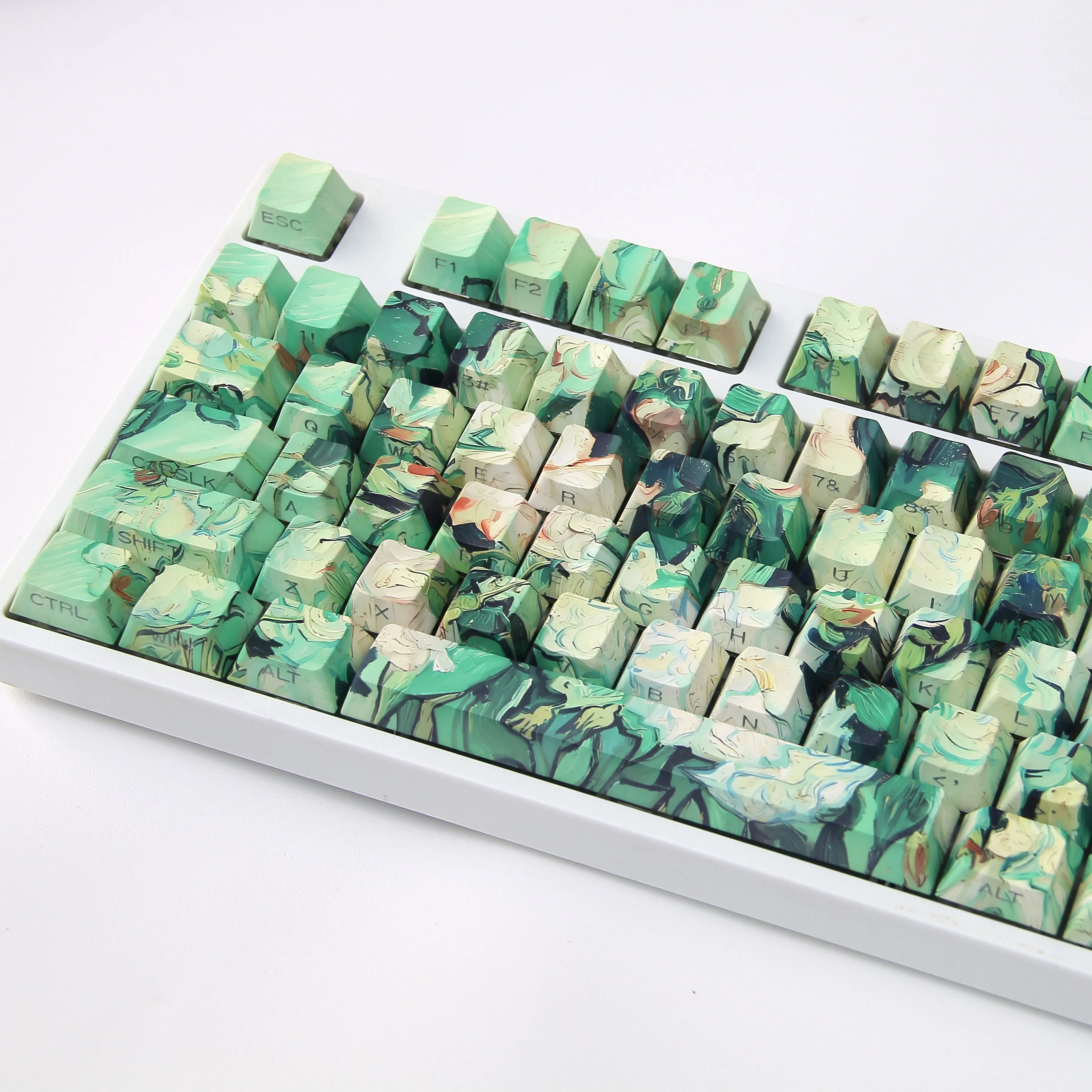 

White rose antique oil painting style mechanical keyboard side engraved light original PBT keycap