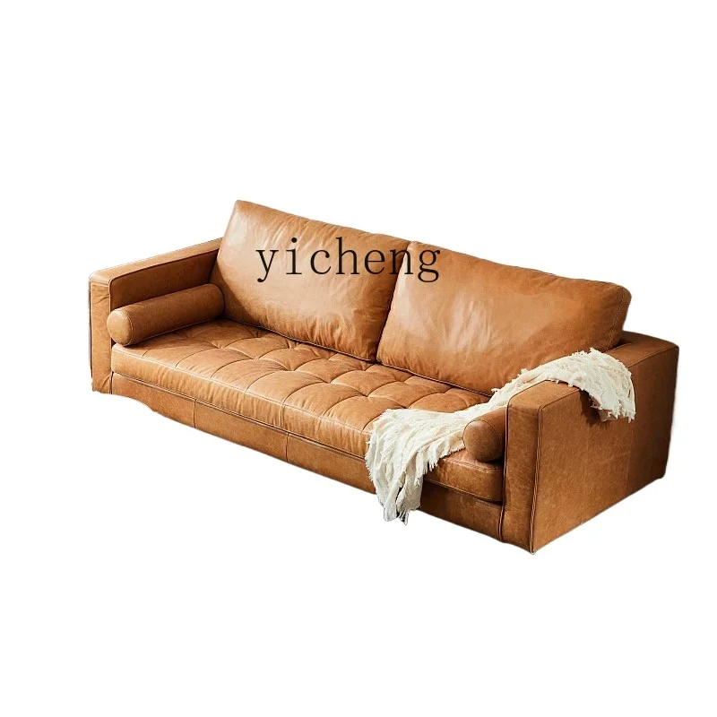 

ZC Leather Three-Seat Sofa Retro Modern Simple Living Room First Layer Cowhide Corner Sofa