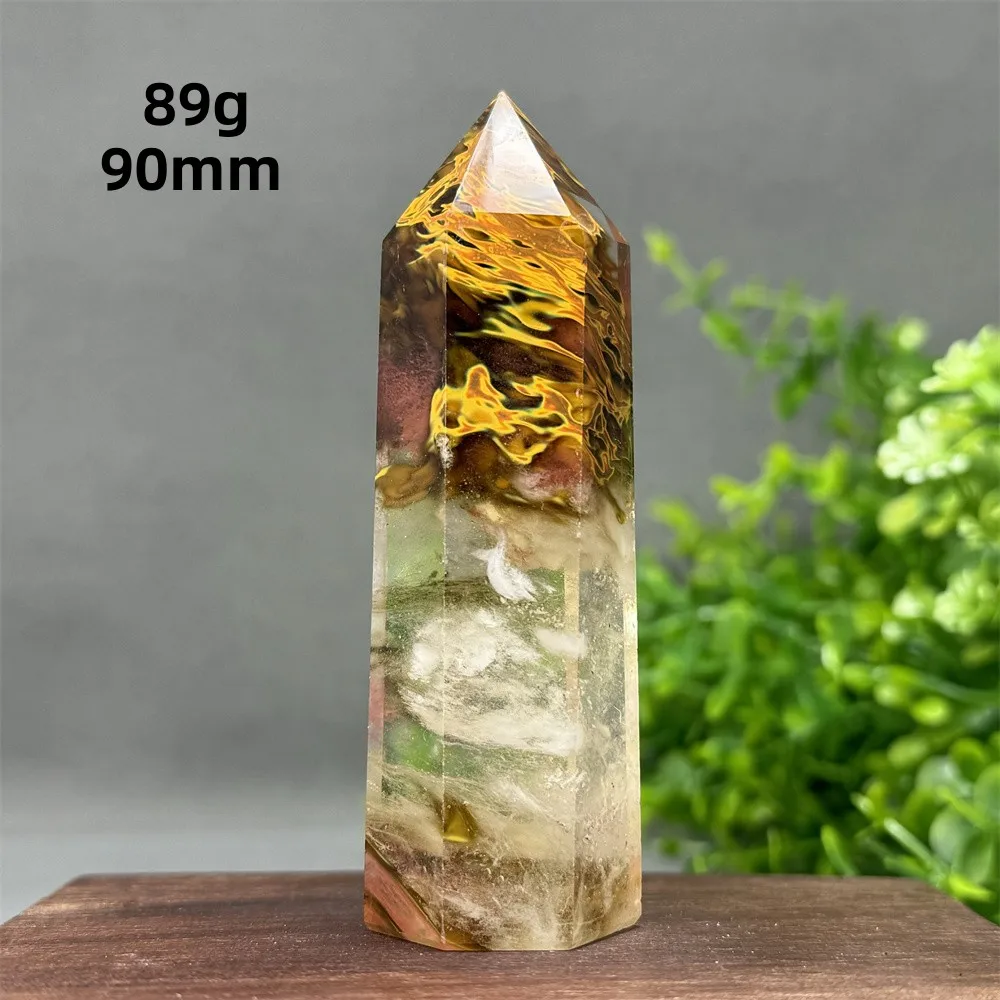 Artificial Quartz Tiger Skin Smelting Obelisk Hexagonal Wand Reiki Meditation Witchcraft Sacrifice Home Decoration Energy