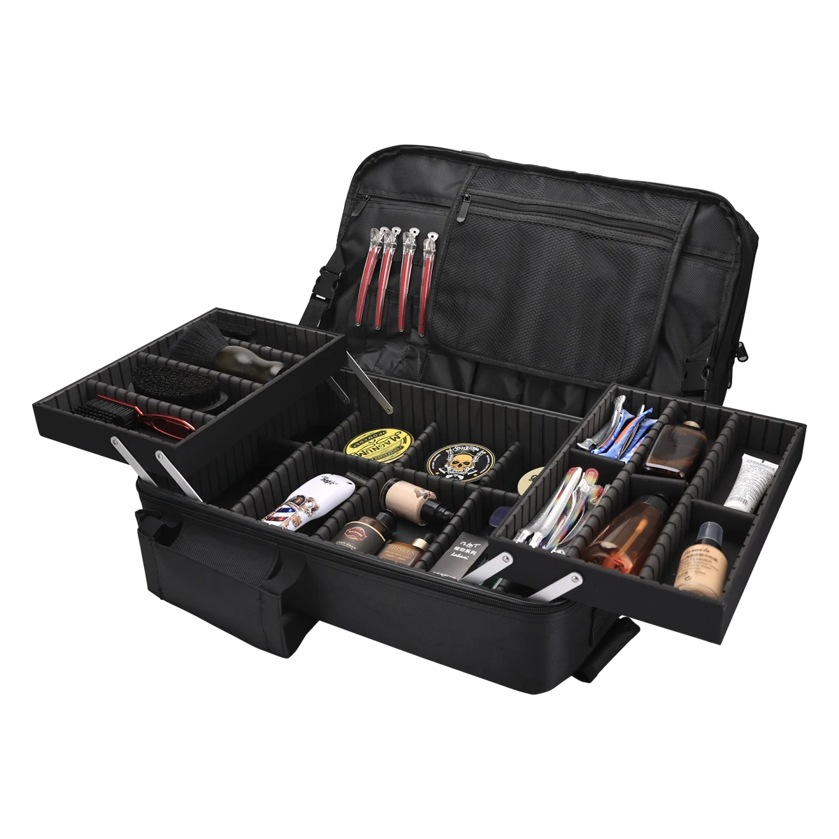 

Makeup Travel Backpack with Sliding Large Cosmetic Storage Organizer Bag Trays Adjustable Dividers Partition Barber Tools Bag ﻿