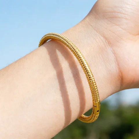 Spring Chain Bangle, Stainless Steel Fashion Trendy Open‑Cuff Snake Chain Jewelry, Unisex for Daily Wear