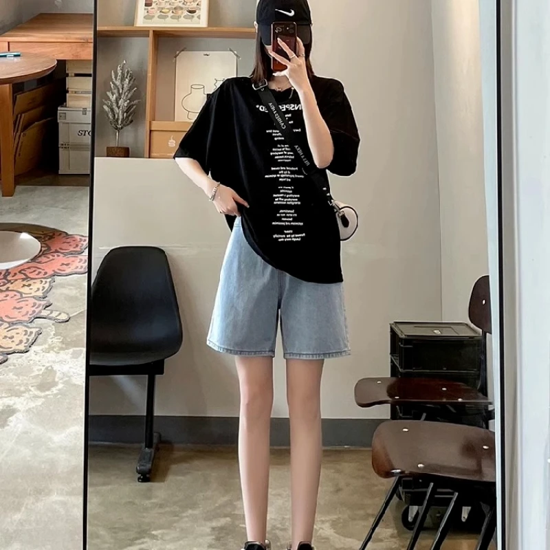 

Five-point Denim Shorts for Women in Summer New High Waist Loose Slim Small Design Straight Mid-pants Trendy Ins Shoujo Clothes