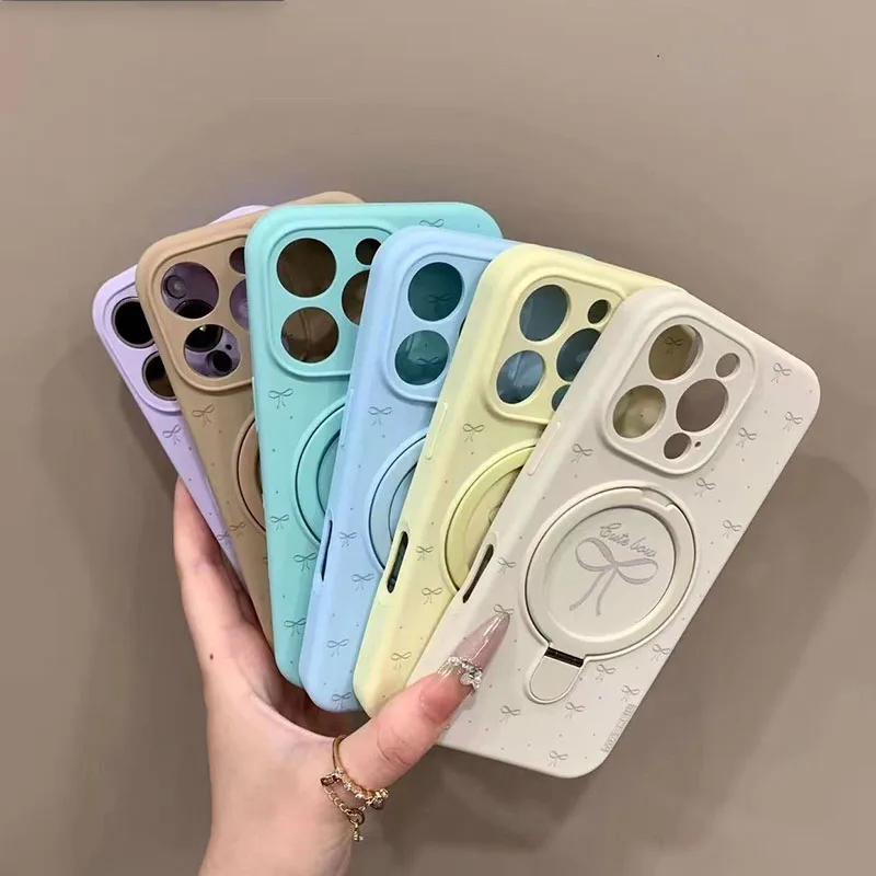 

Bow Print Phone Case For iPhone1716151413Pro Max With Ring Holder Stand Shockproof TPU Cover Camera Lens Protection Anti-Scratch