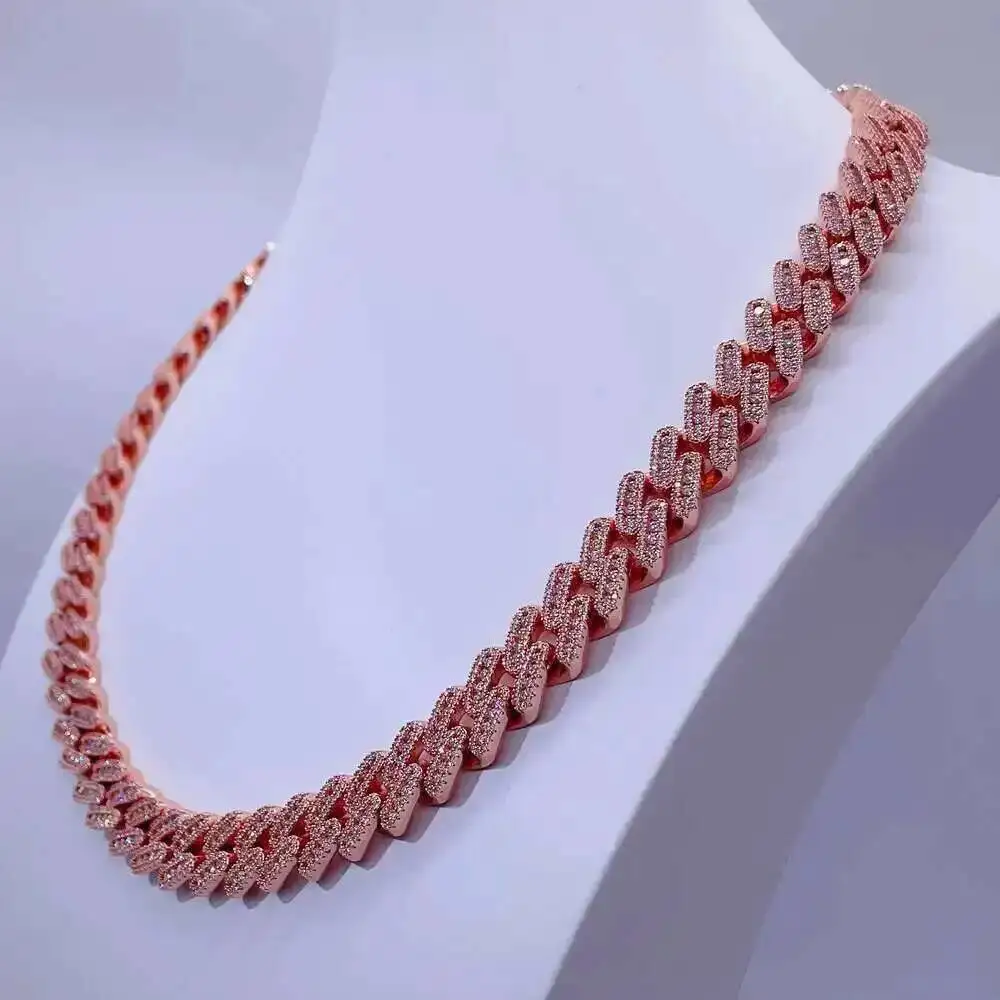 

Custom Jewelry Luxury Buss Down Three Row Fully Iced Out 13mm Vvss Moissanite Diamond Miami Cuban Link Chain