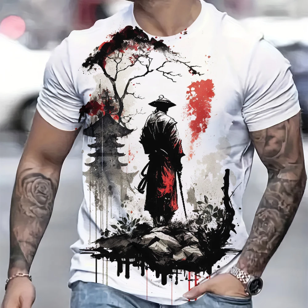 Japan Samurai Men T-shirt Personalised Casual Short Sleeve Tees Summer Round Neck Loose Clothing For Male Fashion Designer Tops