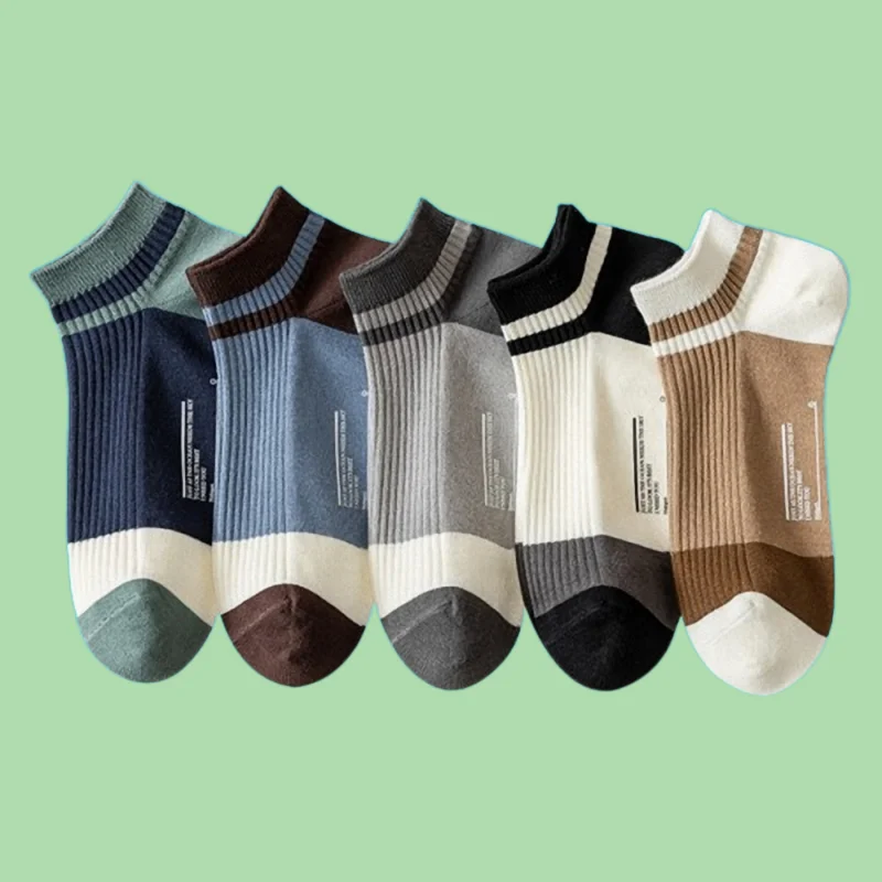 

5/10 Pairs Double Needle Simple Sweat-wicking Boat Socks Breathable Men's Low Cut Socks Summer Thin Cotton Shallow Mouth Socks