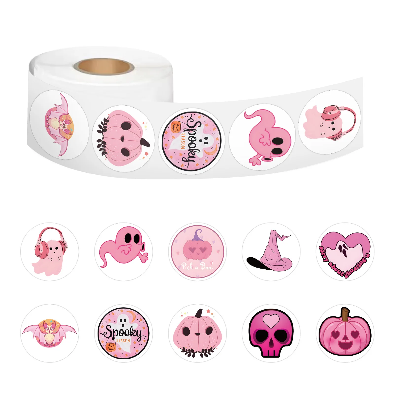 100-500pcs Pink Halloween Pumpkin Ghost Skeleton Sticker Handmade Candy Packaging Sealing Label Sticker DIY Gift Wrap Decor